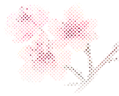 Ilustración de flores rosas en trama de puntos, sobre fondo negro