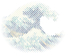 Ilustración de una ola en trama de puntos azules y crema